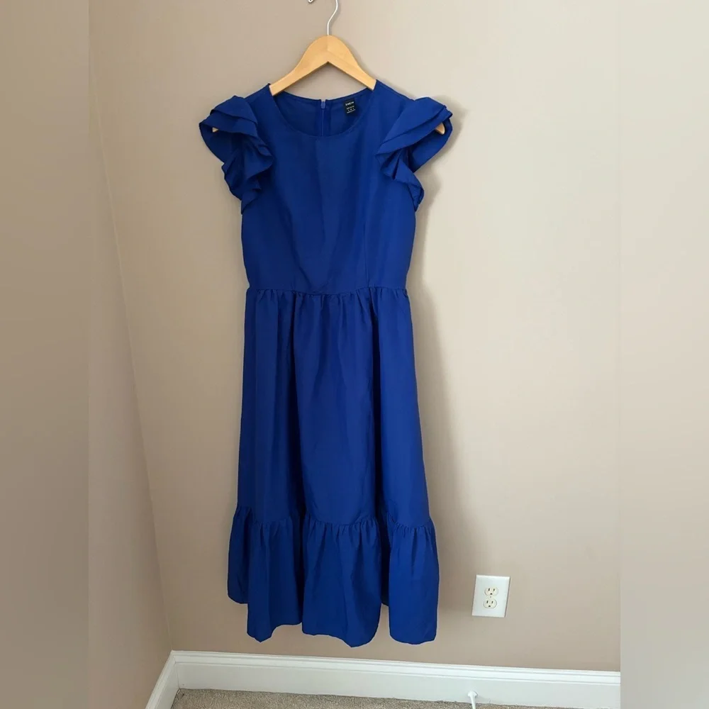 SHEIN Royal Blue Maxi Dress with Ruffle Sleeves Size Small - Picture 3 of 6